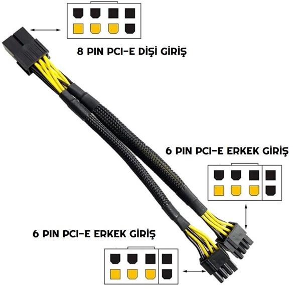 Kaplamalı 8 Pin Power Splitter PCI-E 8 (6+2)Pin Çoklayıcı Kablo