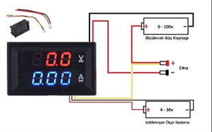 Dijital Dual Voltmetre Ampermetre Volt Akım Ölçer DC 0-100V 10A