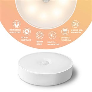 Hareket Sensörlü USB Şarjlı Mıknatıslı LED Işık Dolap İçi Ev Gece Lambası