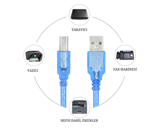 USB 2.0 Yazıcı Kablosu Printer Data Kablosu 1.5-3-5 Metre Seçenekli